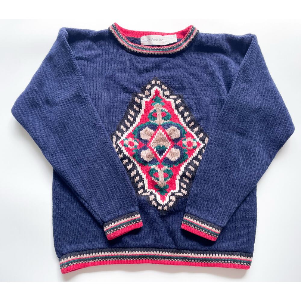 Women's Vintage Robert Scott Navy and Red Cotton Knit Sweater Size Medium